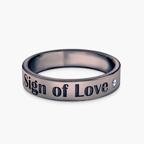 Obrączka partnerska Sign of Love®: czarne złoto, diament, płaska, 4mm